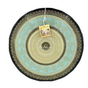 Turkish  Delights Glass Bowl Serving Salad Dinner Blue Gold Handmade 11.75” NWT